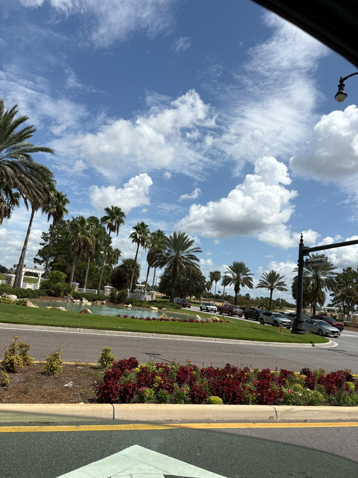 Landscaped gate entrance to The Villages Florida during a B2 long-distance move